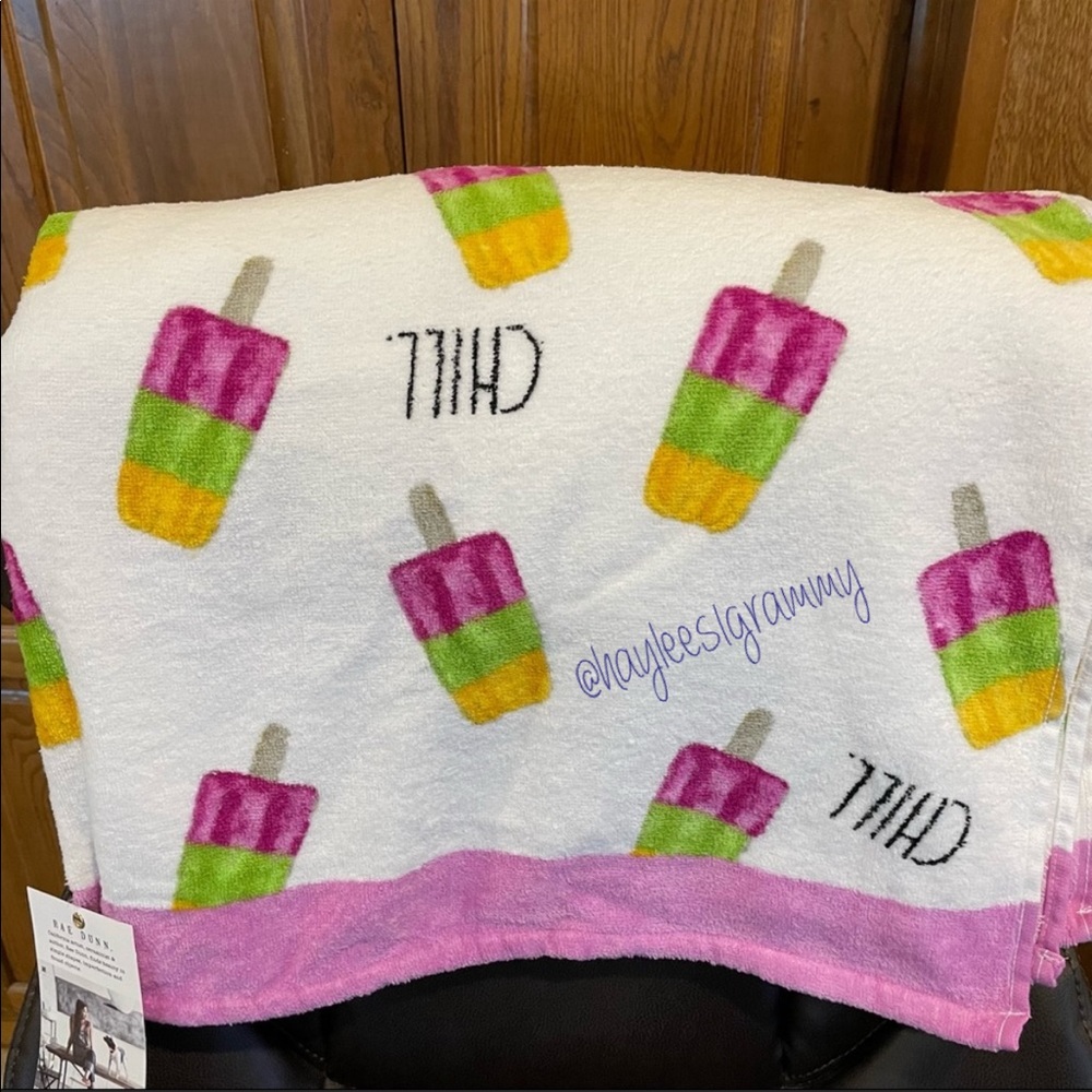 Rae Dunn CHILL Popsicle Printed Beach Towel Bright Colors BRAND NEW!!